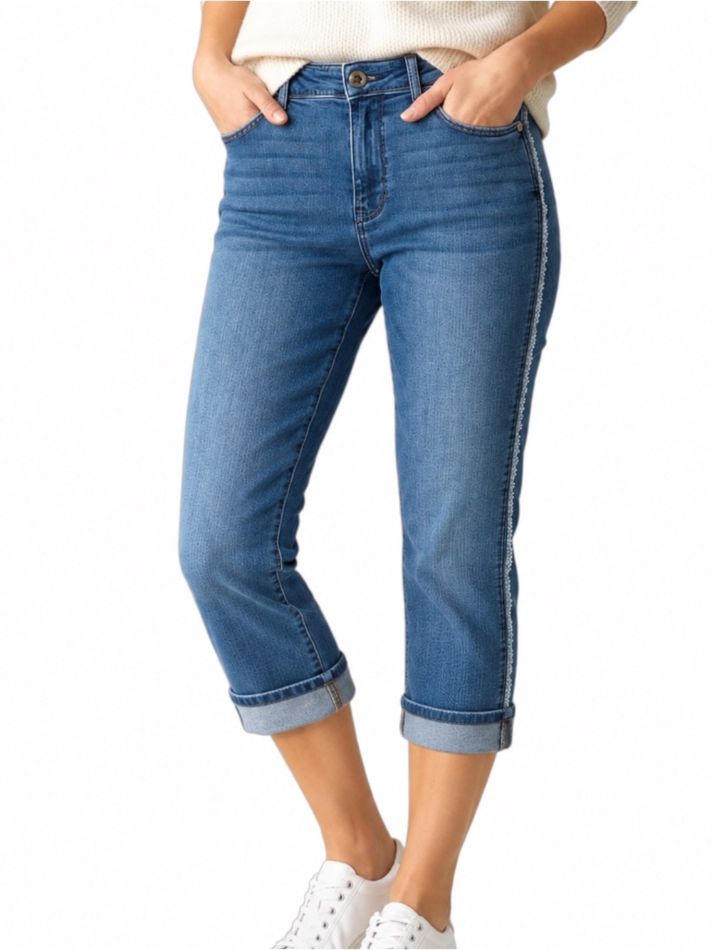 J. Jill Sz 8 Midrise Blue Denim Frayed Detail Cropped Jeans